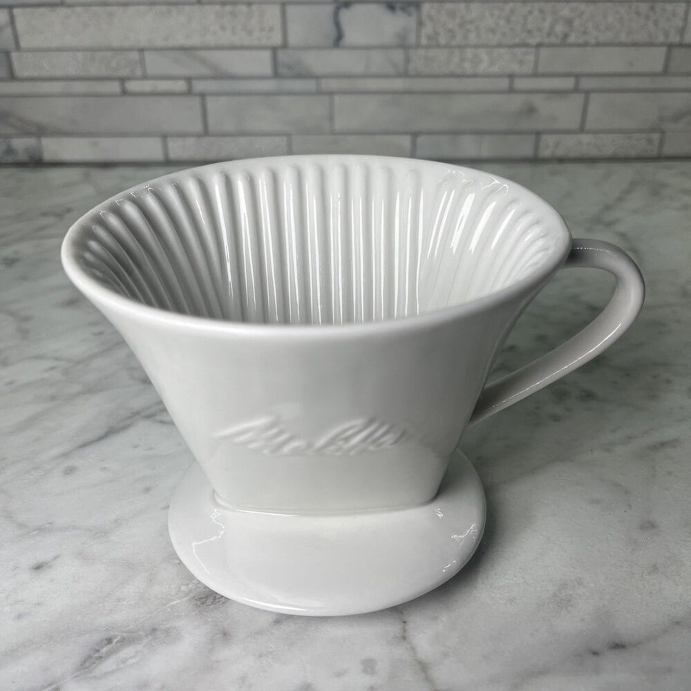 Melitta 101 Coffee Dripper - White Porcelain Pour Over - 1-Hole Relief Logo